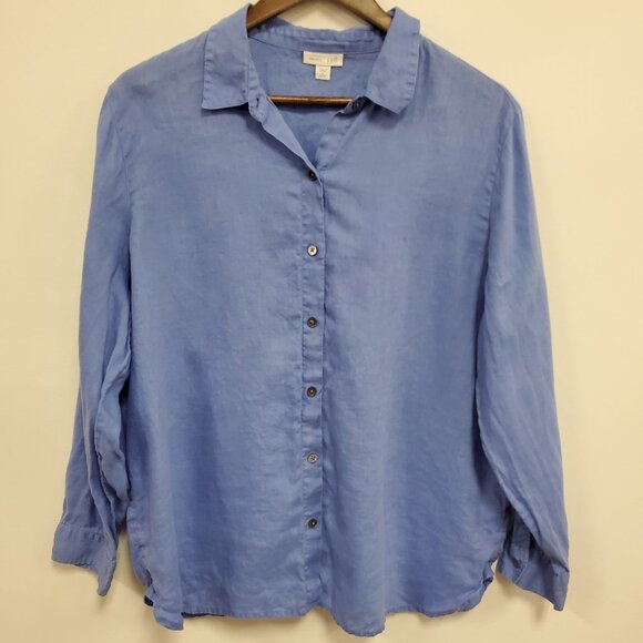 J Jill Love Linen Womens Button Up Top Size L Petite Beach Costal Sustainable - Picture 1 of 11